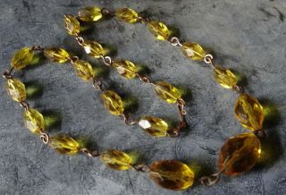 Vintage Art Deco Yellow Glass Bead Gold Fill Wired Necklace - R61