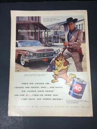 Vintage 1959 Print Ad Gm Motors Ac Filter Spark Plugs Cowboy Western Gunfighter