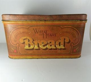 Vintage 1970s Tin Wheat Heart Brown Metal Bread Box Retro Country Rustic Cabin