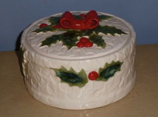 Vintage Lefton Japan Christmas Holly Covered White Candy Box Dish 6050 Box Ob