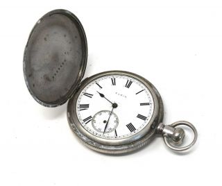 Antique Edwardian Elgin Silver 925 Full Hunter Top Wind Pocket Watch 104g 28984