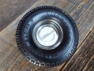 Vintage Firestone Transteel Radial Tire With Embossed Glass Ashtray