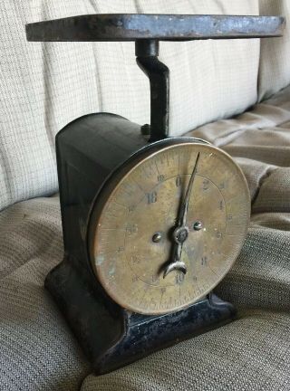 Antique Old Metal Cast Iron & Brass Dial Eagle Flag Grocery Food Scale 1898 Chip