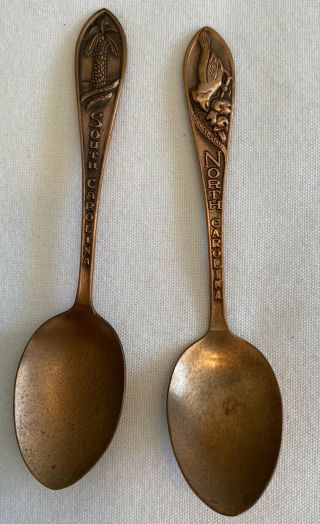 Set Of 2 Carolinas Vintage Solid Copper Souvenir Spoon