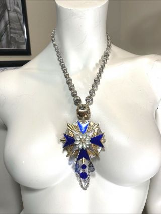 Maltese Cross Fleur - De - Lis Necklace - Vintage Redesign - Repurposed - Ooak