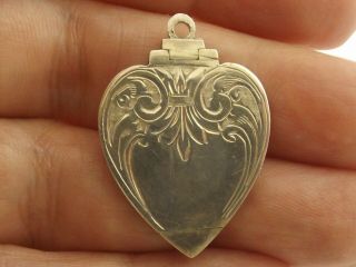 Vintage or antique sterling silver pendant front opening heart photo locket 2
