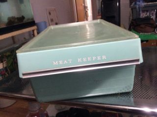 Vintage Light Blue Plastic Refrigerator Meat Keeper With Lid