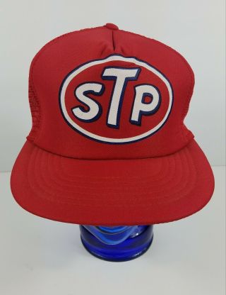 Vintage Stp Hat Mesh Snapback Adjustable One Size Cap Retro Red Blue White Vgc