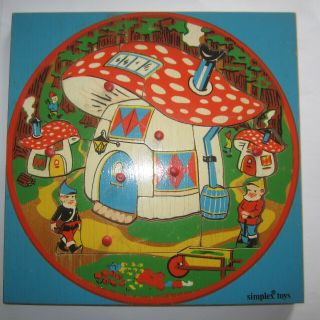 Gnome Mushroom House Elf Vintage Wooden Puzzle Toy Simplex Toys Retro 1960s