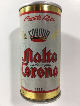 Malta Corona Vintage 10 Oz Straight Steel Pull Tab Beer Can,  Puerto Rico
