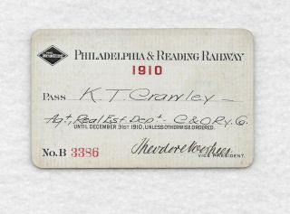 1910 Philadelphia & Reading Railroad Company Annual Pass Ticket Stub Railway Pa