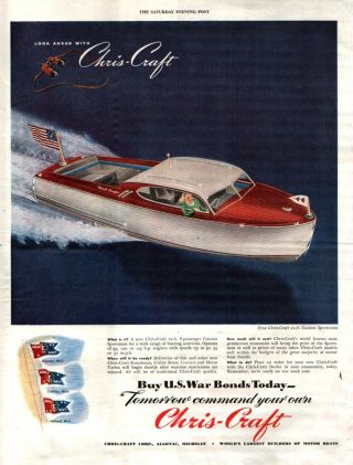 1945 Chris Craft 22 - Ft.  Custom Sportsman Boat Builder Vintage Print Ad 1226
