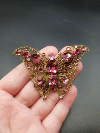 Vintage Antique 1930s Czech Glass Pink Butterfly Brooch