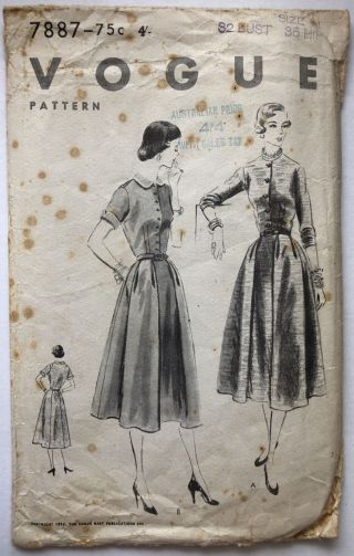 7887 Vogue Vintage Sewing Pattern Dresses Size 14 Bust 32 Hip 35 Uncut 2