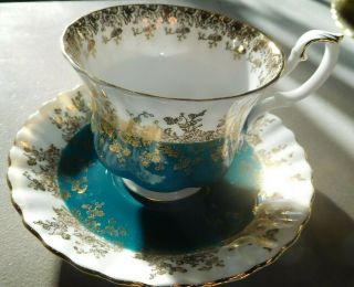 Vintage Royal Albert Tea Cup And Saucer Green Teal