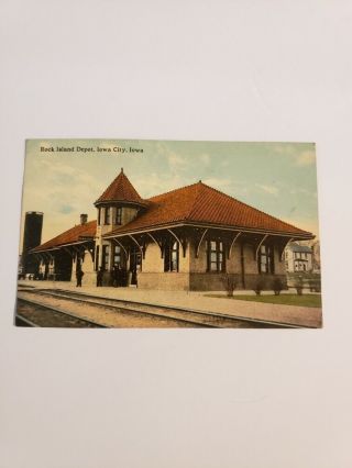 Vintage Postcard Rock Island Railroad Train Depot Station Iowa City Iowa
