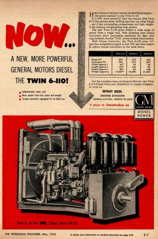 1953 Gm Detroit Diesel Ad: Twin 6 - 110 Oil Field Engine - At Ipe Tulsa Show