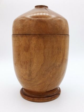 Vintage Turned Cherry Wood Canister With Lid Brown Wooden Urn Container Box