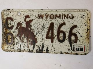 1981 - 82 W/tag Wyoming County Vehicle License Plate Bucking Bronco Co - 466