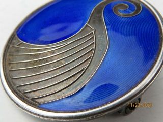 Vintage J.  T.  Sterling Silver 925 Blue Guilloche Enamel brooch 2