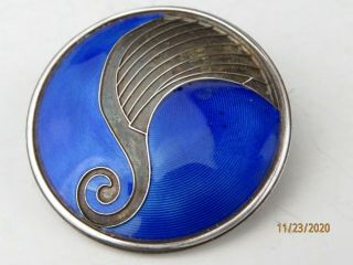 Vintage J.  T.  Sterling Silver 925 Blue Guilloche Enamel brooch 3