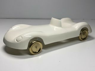 12 Inch Vintage Style Cast Iron White Race Car Roadster With Gold Wheels