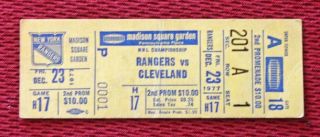 Dec.  23,  1977 Ny Rangers Vs Cleveland Barons / Msg Nyc / Nhl Complete Ticket