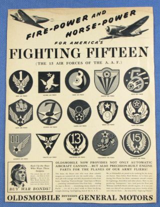 Vintage Wwii 1944 Aaf Army Air Force Fighting Fifteen Patches Patch Print Ad