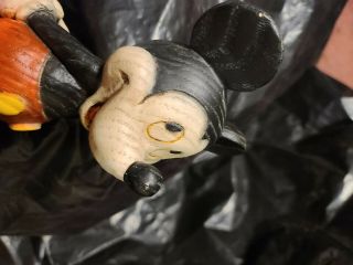 Very Rare Antique Disney ' s Mickey Mouse Wood carved figurine/ statue 9 - 3/4 