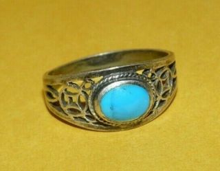 Vintage Southwestern Sterling Silver " 925 " W/ Turquoise Filigree Ring Size 7.  25