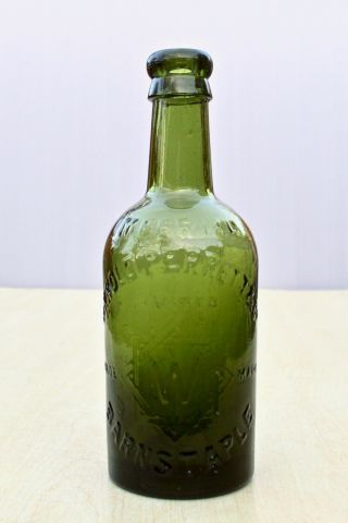Vintage C1900s Arnold Perrett & Co Barnstaple Devon Green Glass Beer Bottle