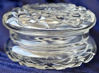 Vintage Diamond Cut ?crystal Glass Powder Dressing Table Trinket Bowl With Lid