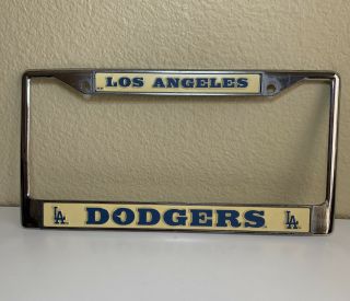 Vtg License Plate Tag Metal Frame Chrome Mlb Los Angeles La Dodgers