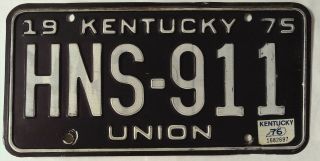 Kentucky Ky Vintage License Plate Tag 1975 Union County Hns - 911 1976 T