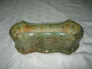 Vintage Large Art Deco Australian Pates Pottery Green Mottle Trough Vase