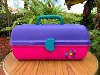 Vintage Pink Purple Caboodles Makeup Kit 90’s Tackle Box Case Turquoise Handle