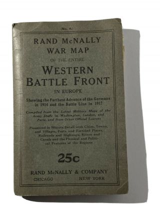 Vintage Rand Mcnally War Map Western Battle Front In Europe.  Historical Map.