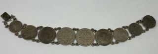 Antique Silver Graduated Coins Of The World Bracelet C.  1900