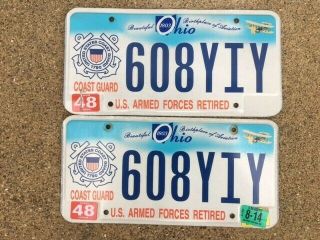 Ohio “u.  S.  Coast Guard / U.  S.  Armed Forces Retired” Passenger Plate Pair