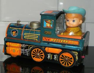Old Vintage Kitsch Tinplate Toy Western Choo Choo Train Kanto Made In Japan