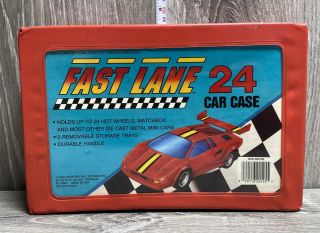 Vintage 1990 Red Fast Lane 24 Car Collectors Carrying Case Toys R Us Cars Trays