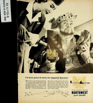 1958 Northwest Orient Airlines Imperial Service Vintage Print Ad 7466