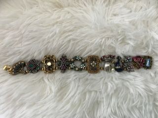 Sweet Romance Antique Victorian Charms Slide Bracelet 8 " X 3/4 " Usa