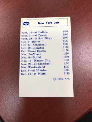 1969 York Jets AFL Football Roster Schedule Joe Namath AMC KC Dealers 2