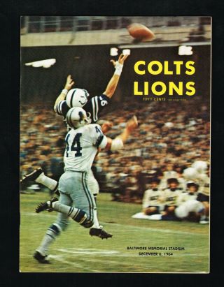 1964 Baltimore Colts Vs Detroit Lions Nfl Football Official Program At Baltimore