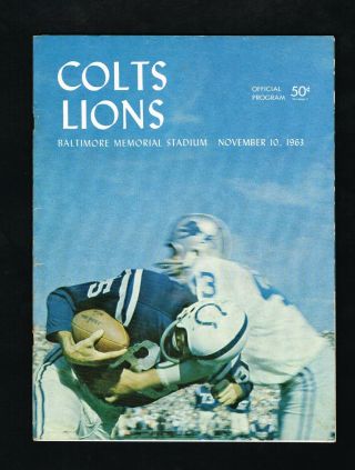 1963 Baltimore Colts Vs Detroit Lions Nfl Football Official Program At Baltimore