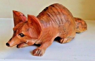 Hand Carved Wood Folk Art Fox Signed By Artist Hand Crafted Figurine Ooak
