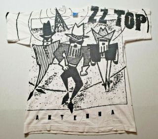 Vintage Zz Top Antenna Tour Concert T Shirt Size Large 90s Black White