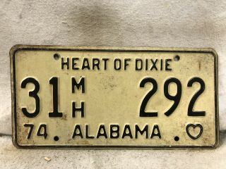 Vintage 1974 Alabama Motor Home License Plate
