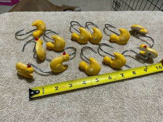 Vintage Set Of 12 Duck Shower Curtain Hooks Yellow " Rubber " Duckies Theme